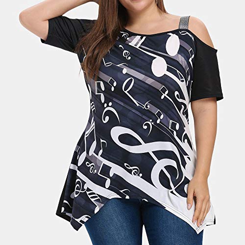TOPKEAL Camisas Mujer Manga Corta Tallas Grandes Nota Musical Imprimir El Verano Blusas Mujeres Tops Camisetas Moda 2019 (Negro, XXXXXL)
