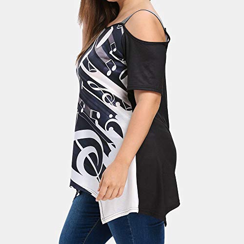 TOPKEAL Camisas Mujer Manga Corta Tallas Grandes Nota Musical Imprimir El Verano Blusas Mujeres Tops Camisetas Moda 2019 (Negro, XXXXXL)