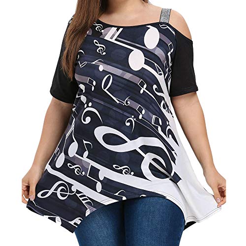 TOPKEAL Camisas Mujer Manga Corta Tallas Grandes Nota Musical Imprimir El Verano Blusas Mujeres Tops Camisetas Moda 2019 (Negro, XXXXXL)