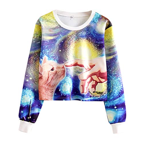 TOPKEAL Suéter Teñido con Corbata Explosiva para Jovencita Casual Sudadera Corta de Manga Larga para Mujer Azul XXL