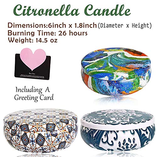 TOPSEAS Velas de Citronela Antimosquitos,Set de Regalo de Velas perfumadas,3pcs Velas Aromaticas Perfumadas de Cera de Soja 100%,Velas Anti-Insecto Mosquitos 3 mechas para jardín,Camping,Regalos