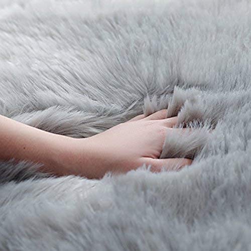 Topspitgo Oveja de Piel sintética Felpudo Alfombra Antideslizante Lujosa Suave Lana Artificial Alfombra para salón Dormitorio baño sofá Silla cojín (Gris, 60x90cm)