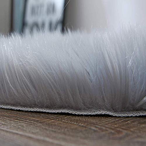 Topspitgo Oveja de Piel sintética Felpudo Alfombra Antideslizante Lujosa Suave Lana Artificial Alfombra para salón Dormitorio baño sofá Silla cojín (Gris, 60x90cm)