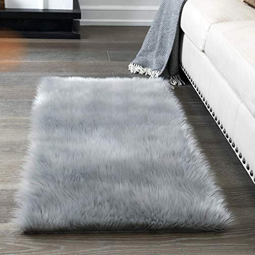 Topspitgo Oveja de Piel sintética Felpudo Alfombra Antideslizante Lujosa Suave Lana Artificial Alfombra para salón Dormitorio baño sofá Silla cojín (Gris, 60x90cm)