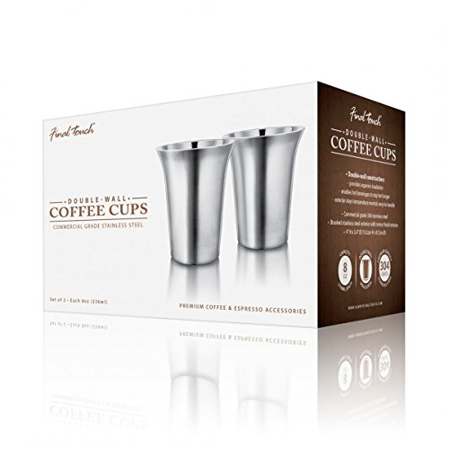 Toque Final conjunto de 2 tazas de tazas de café de acero inoxidable pequeño 236 ml vasos de doble pared cat8022