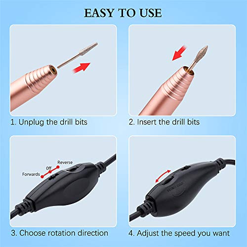 Torno para Uñas Eléctrica Portatil Manicura y Pedicura Taladro de gel acrilicas del Clavo Máquina Electrónica con 11 Tipos de Brocas de Pulido y 3 Cepillo