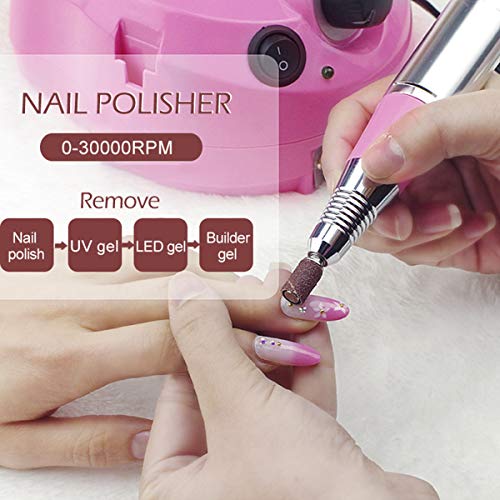 Torno para Uñas Profesional Pulidor Eléctrico de Uñas Manicura Pedicura Pulidor de Uñas (Rosa)