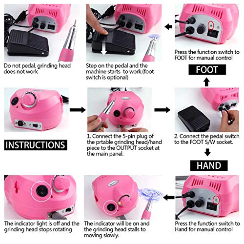 Torno para Uñas Profesional Pulidor Eléctrico de Uñas Manicura Pedicura Pulidor de Uñas (Rosa)