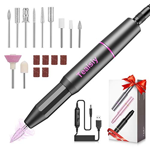 Torno para Uñas,Teaisiy 11 en 1 set Lima Electrica Uñas set de Manicura y Pedicura, Ajustable Limas de Uñas Profesionales para Pedicura Electrico, set Manicura para Salón DIY(Gris)