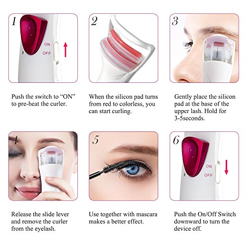 TOUCHBeauty - Rizador de pestañas con calor, eléctrico, efecto rizado duradero con almohadillas de silicona dobles inteligentes