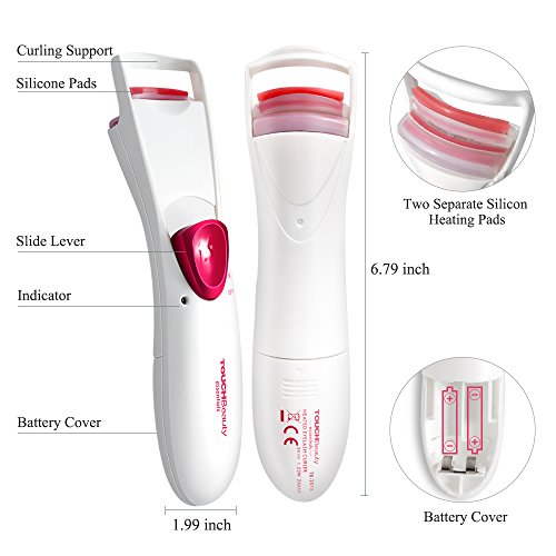 TOUCHBeauty - Rizador de pestañas con calor, eléctrico, efecto rizado duradero con almohadillas de silicona dobles inteligentes