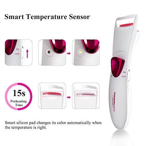 TOUCHBeauty - Rizador de pestañas con calor, eléctrico, efecto rizado duradero con almohadillas de silicona dobles inteligentes