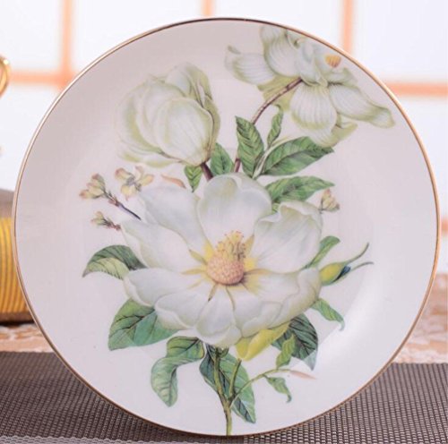 TouchLife Juego de tazas de té de porcelana fina, con platillo y cuchara, con motivo de camelias de color blanco y verde en caja de regalo, Porcelana de ceniza de hueso, 1 set, Set of 1 with gift box