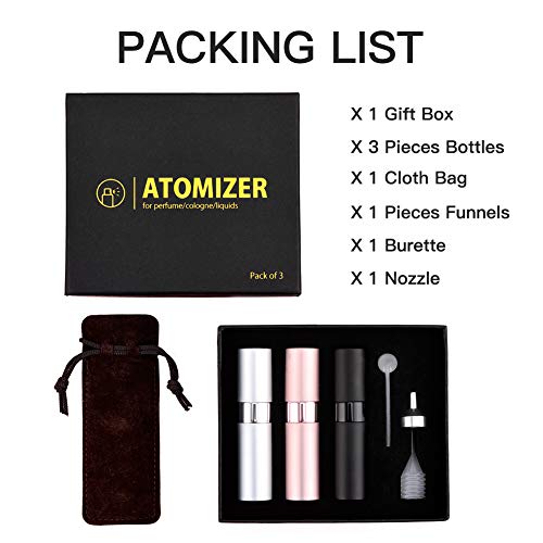 Toureal 8ML Atomizador Perfume Recargable (3 Piezas) Bote Spray Pulverizador Vacía, Dosificador para Colonia (Set de Regalo)