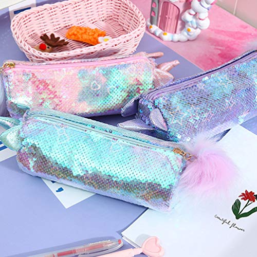 TOYANDONA - Estuche para lápices de lentejuelas, diseño de unicornio, con cremallera, bolsa de papelería y maquillaje, para mujeres y niñas