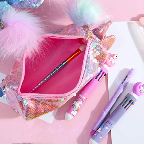 TOYANDONA - Estuche para lápices de lentejuelas, diseño de unicornio, con cremallera, bolsa de papelería y maquillaje, para mujeres y niñas