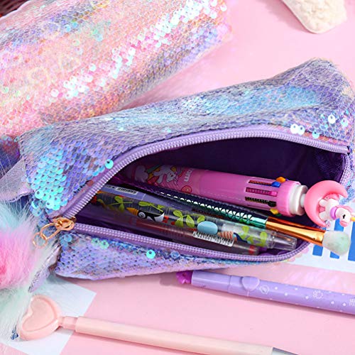 TOYANDONA - Estuche para lápices de lentejuelas, diseño de unicornio, con cremallera, bolsa de papelería y maquillaje, para mujeres y niñas