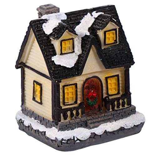 TOYANDONA Pueblo navideño casas con luz LED resina Dorfhäuser iluminado edificios decoración de mesa para vacaciones de Navidad fiesta casa de muñecas decoración