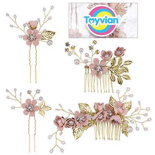 Toyvian Peine para el Cabello Nupcial - Accesorios para el Cabello de Diamantes de imitación con Clip para el Peine de la Boda para la Dama de Honor de la Novia (púrpura) (Rosa)