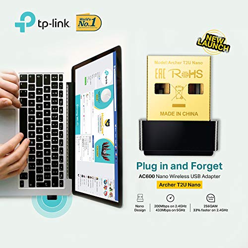TP-LINK Archer T2U Nano Adaptador inalámbrico Nano USB de doble banda AC600 Mbps, Doble Banda, negro