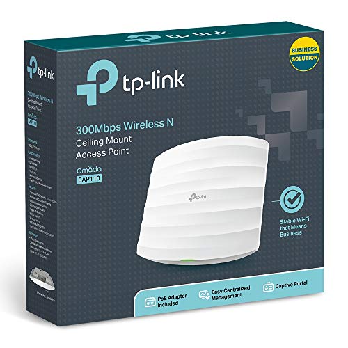 TP-Link EAP110 Punto de Acceso Inalámbrico N300Mbps, Montaje en Techo, Soporta PoE pasivo, gestionado por Software de Controlador EAP, Color Blanco