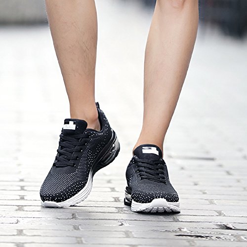 TQGOLD® Zapatillas de Running para Hombre Lightweight Air Cushion Malla Respirable Zapatillas de Deporte Zapatillas para Correr(EU 44,Negro)