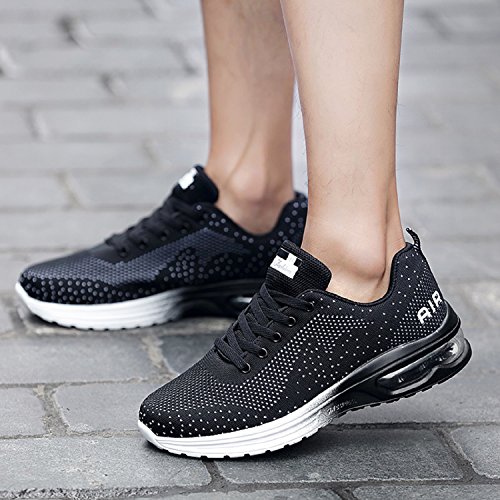 TQGOLD® Zapatillas de Running para Hombre Lightweight Air Cushion Malla Respirable Zapatillas de Deporte Zapatillas para Correr(EU 44,Negro)