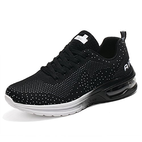 TQGOLD® Zapatillas de Running para Hombre Lightweight Air Cushion Malla Respirable Zapatillas de Deporte Zapatillas para Correr(EU 44,Negro)
