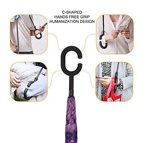 TRADE® Reverso Paraguas Invertido Manual Abierto Margaritas púrpuras Capa Doble Independiente Manos Libres Impermeable Anti-Ultravioleta Reverso Paraguas Plegable con 8 Costillas de Fibra