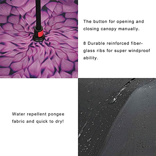 TRADE® Reverso Paraguas Invertido Manual Abierto Margaritas púrpuras Capa Doble Independiente Manos Libres Impermeable Anti-Ultravioleta Reverso Paraguas Plegable con 8 Costillas de Fibra