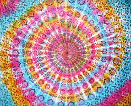 Traditional Jaipur Tela grande de la mandala del tinte del lazo, colgante de pared indio, reina de la cama del bohemio, decoraciones de la sala del dormitorio del Hippie, tiro de la comida campestre de Boho, manta de la playa gitana