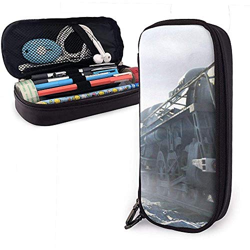 Train On The Glacier Cute Pen Estuche para lápices Cuero Gran capacidad Cremalleras dobles Bolso para lápices Bolsa Estuche para lápices 20cm * 9cm * 4cm