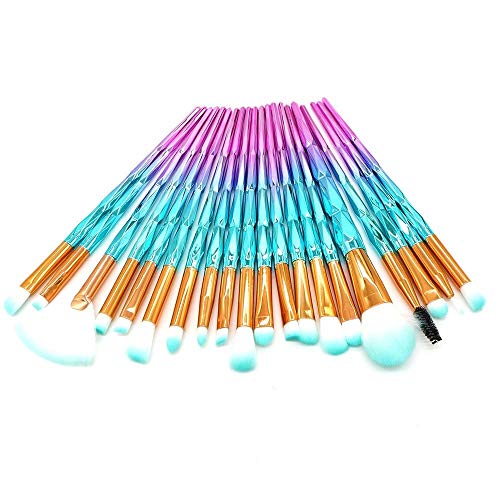 Traje cosmético Azul 20 Unids Pinceles de Maquillaje de Diamante Powder Foundation Blush Blending Sombra de Ojos Labio Belleza Cosmética Maquillaje Maquiagem-Purle (Color : Pink Blue)