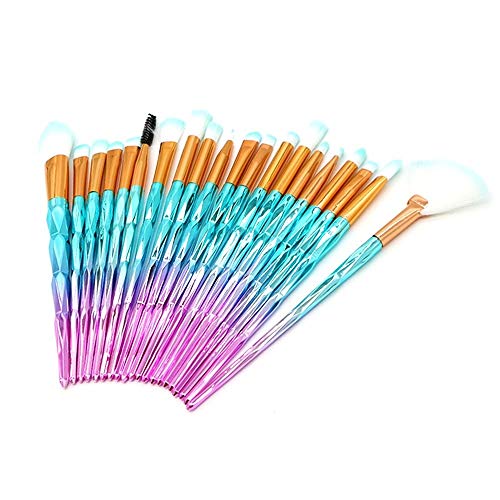 Traje cosmético Azul 20 Unids Pinceles de Maquillaje de Diamante Powder Foundation Blush Blending Sombra de Ojos Labio Belleza Cosmética Maquillaje Maquiagem-Purle (Color : Pink Blue)