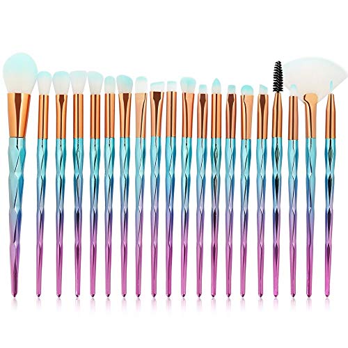 Traje cosmético Azul 20 Unids Pinceles de Maquillaje de Diamante Powder Foundation Blush Blending Sombra de Ojos Labio Belleza Cosmética Maquillaje Maquiagem-Purle (Color : Pink Blue)
