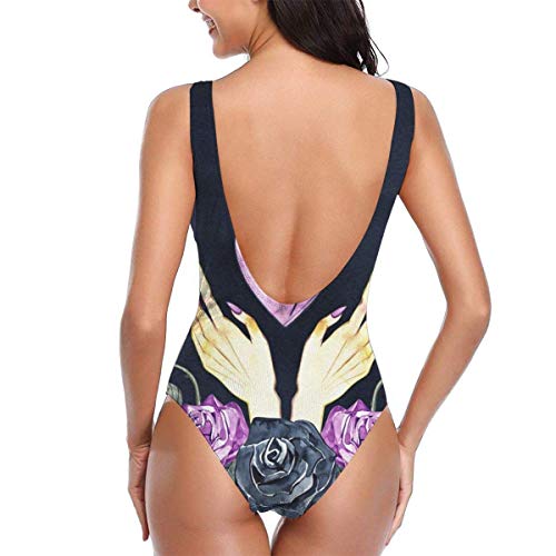 Traje de baño Sexy Traje de baño Monokini Perfume Femenino y Una Rosa con Hojas Traje de baño de una Pieza Traje de baño Traje de Entrenamiento Deportivo