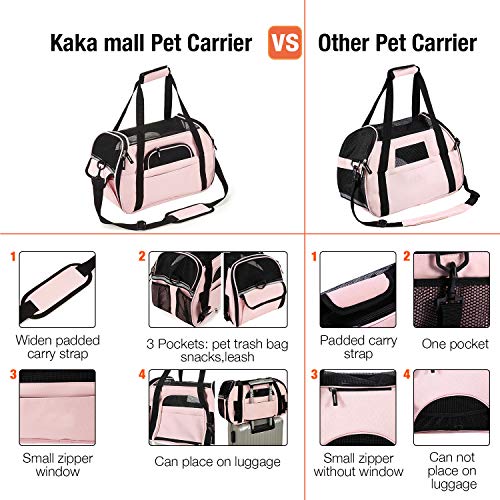 Transportín Gato Bolso para Perros Pequeños Medianos Aerolínea Aprobada Plegable Impermeable Acolchado Suave Respirable por Aerolínea Tren o Auto (Rosado, L)