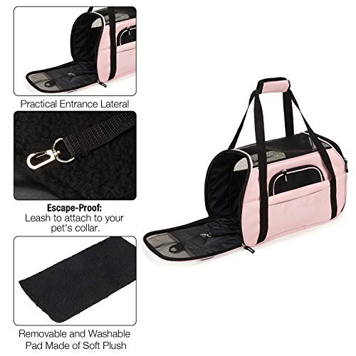 Transportín Gato Bolso para Perros Pequeños Medianos Aerolínea Aprobada Plegable Impermeable Acolchado Suave Respirable por Aerolínea Tren o Auto (Rosado, L)