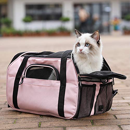 Transportín Gato Bolso para Perros Pequeños Medianos Aerolínea Aprobada Plegable Impermeable Acolchado Suave Respirable por Aerolínea Tren o Auto (Rosado, L)