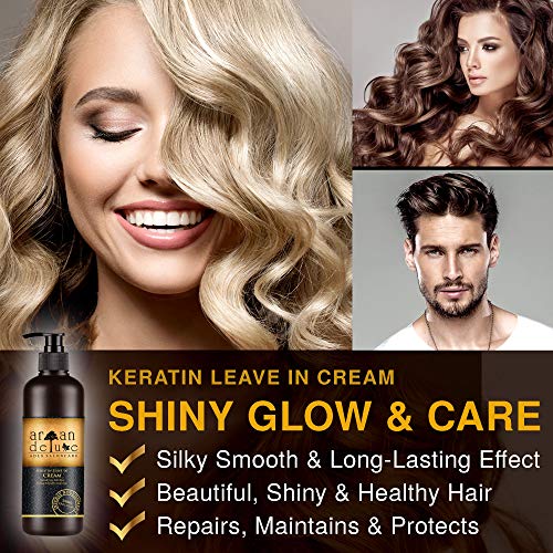 Tratamiento de queratina sin enjuague para el cuidado y estilo del cabello de Argán Deluxe con calidad de peluquería 240 ml - aporta brillo, suavidad y combate el encrespamiento.