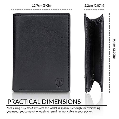 TRAVANDO Cartera Hombre „Dublin“ con Bloqueador RFID, Billetera Negra, Tarjetero, Monedero Varón, Portamonedas, Regalo, Wallet, Vertical, Bolsillo Monedas Botón a presión Tarjetera, Ranuras (Negro)