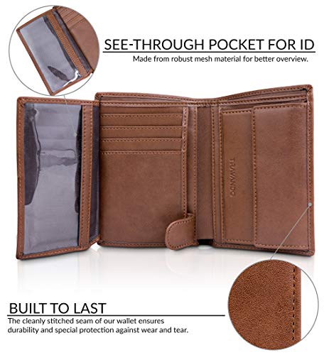TRAVANDO Cartera Hombre „Dublin“ con Bloqueador RFID, Billetera Negra, Tarjetero, Monedero Varón, Portamonedas, Regalo, Wallet, Vertical, Bolsillo Monedas Botón a presión Tarjetera, Ranuras