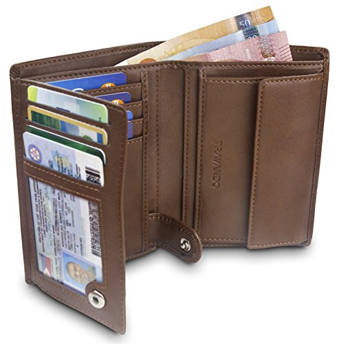 TRAVANDO Cartera Hombre „Dublin“ con Bloqueador RFID, Billetera Negra, Tarjetero, Monedero Varón, Portamonedas, Regalo, Wallet, Vertical, Bolsillo Monedas Botón a presión Tarjetera, Ranuras