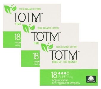 Tres paquetes de 18 tampones de algodón orgánico sin aplicador (tamaño súper), 100 % biodegradables, 100 % algodón orgánico, pH neutro