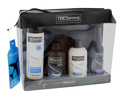 Tresemme Experts On The Go - Kit de viaje con bolsa de lavado, champú, acondicionador, spray de protección contra el calor y laca para el cabello, 490 g