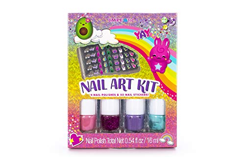 Tri-Coastal Design - Juego de Baño de Cosméticos Rainbow Cuties para Niñas con Kit de Uñas, Bálsamo Labial, Máscaras Faciales y Bolsa de Brillo para Labios (Rainbow Cuties)