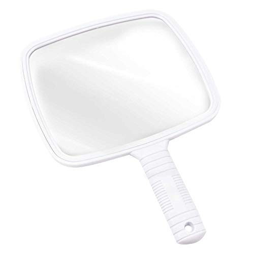 TRIXES Espejo con Mango Profesional del Salón Barberos Peluqueros Maquillaje Afeitar Peluquería - Espejo de Mano Grande - Agarre Fácil - Blanco - Rectangular
