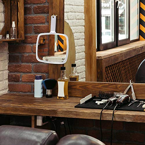 TRIXES Espejo con Mango Profesional del Salón Barberos Peluqueros Maquillaje Afeitar Peluquería - Espejo de Mano Grande - Agarre Fácil - Blanco - Rectangular