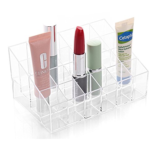 TRIXES Organizador Maquillaje claro 24 maquillaje lápiz labial cosméticos almacenamiento pantalla soporte soporte metálico organizador
