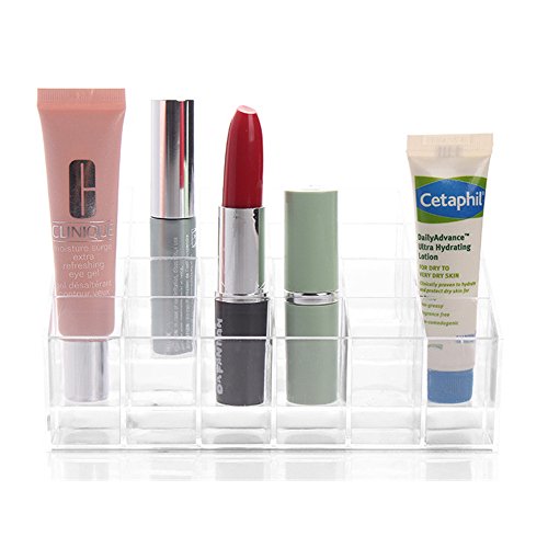 TRIXES Organizador Maquillaje claro 24 maquillaje lápiz labial cosméticos almacenamiento pantalla soporte soporte metálico organizador